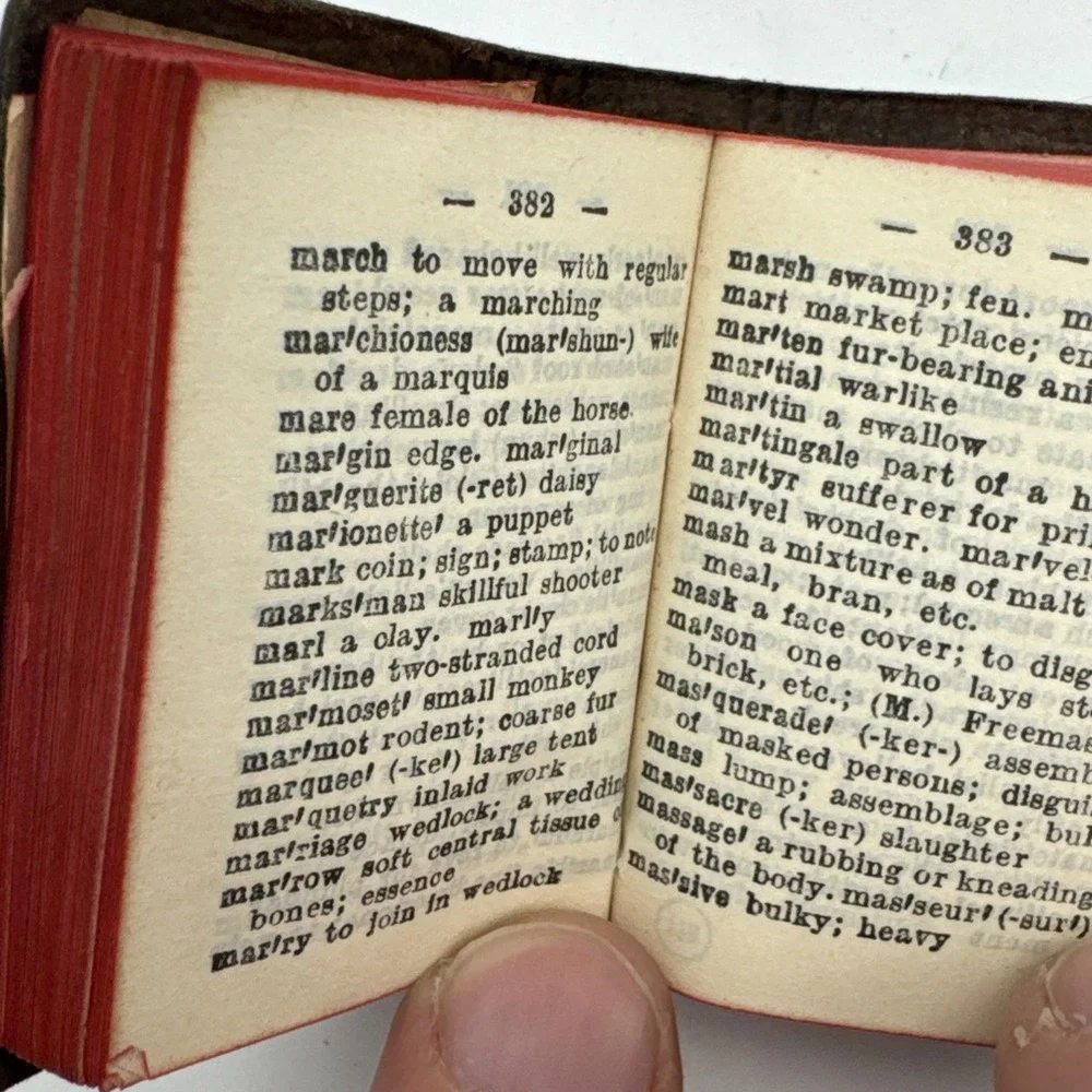 Antique The Little Webster 18000 Word Dictionary Miniature Leather Bound